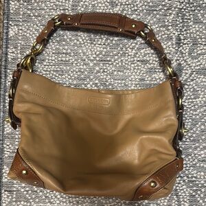 Coach Carly Brown Leather Shoulder Bag with Gold Hardware